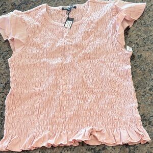 Steve Madden Rose Frost Light Pink Smocked Ruffle Sleeve Blouse Size Large New